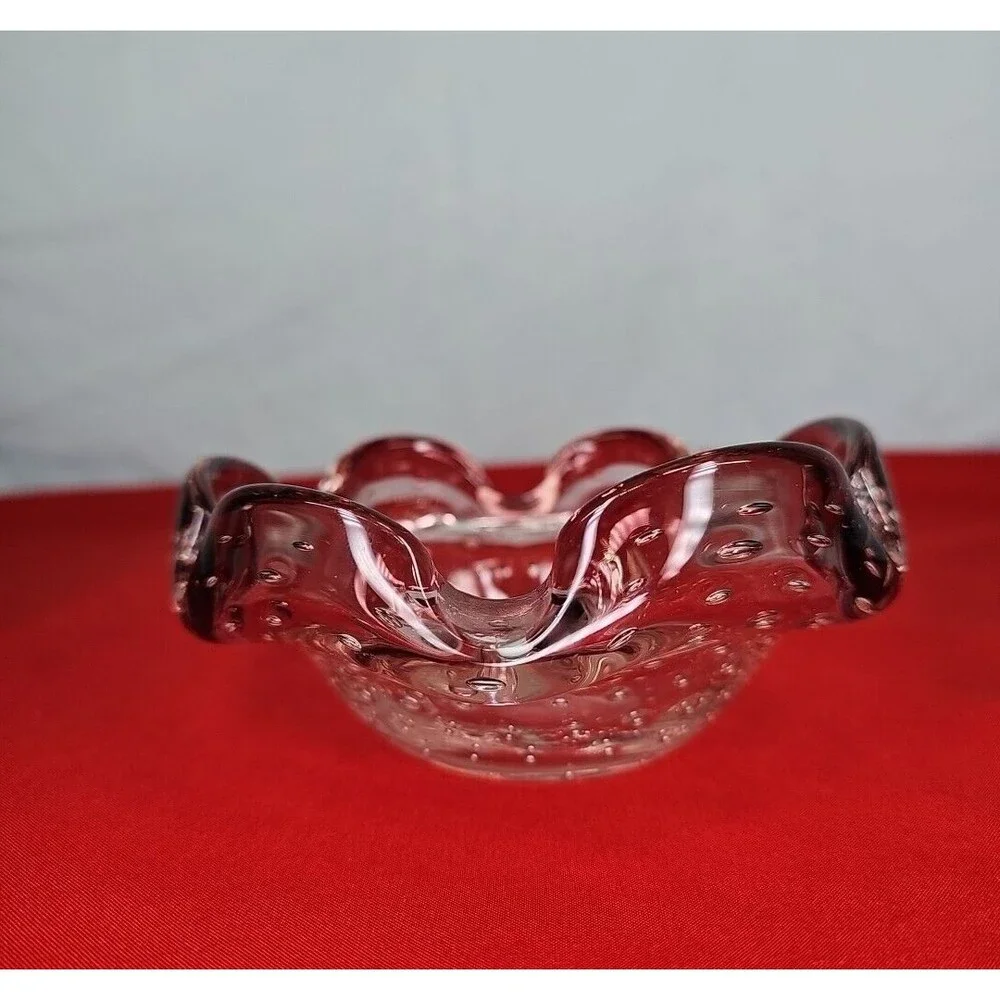 Murano Bubble Ashtray Trinket Bowl VTG Scalloped Bullicante Amethyst Violet Art